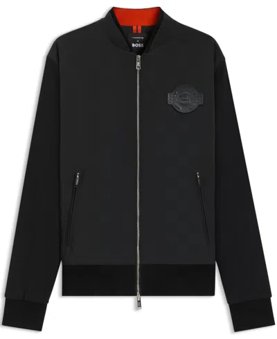 Hugo Boss X Porsche Skiles Logo-plaque Cotton Bomber Jacket In Black