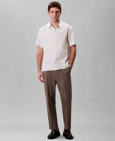 Calvin Klein Men's Cotton Striped Textured Short-sleeve Shirt In White
