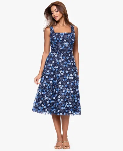 Xscape Women's Printed Square-neck Sleeveless Dress In Blue