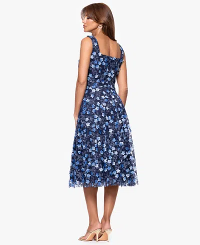 Xscape Women's Printed Square-neck Sleeveless Dress In Blue