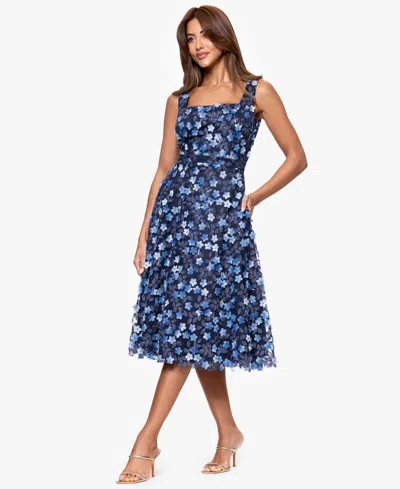 Xscape Women's Printed Square-neck Sleeveless Dress In Blue
