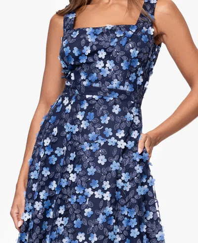 Xscape Women's Printed Square-neck Sleeveless Dress In Blue