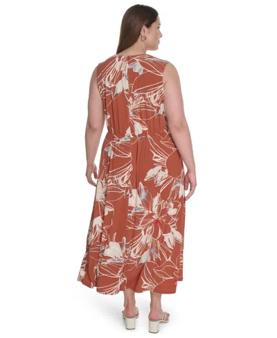 Calvin Klein Plus Size Sleeveless V-neck Midi Dress In Brown