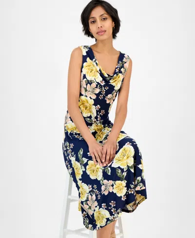 Robbie Bee Women's Sleeveless Cowl-neck Midi Dress In Blue