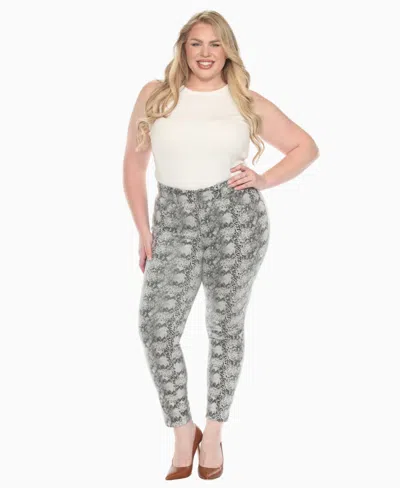 White Mark Plus Size Faux Suede Snake Print Pants In Gray