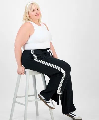 Full Circle Trends Trendy Plus Split-hem Bow Tie Track Pants In Black