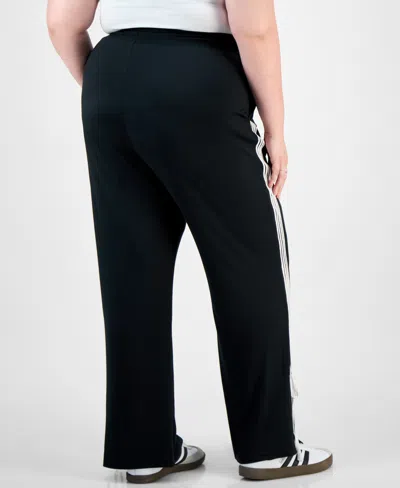 Full Circle Trends Trendy Plus Split-hem Bow Tie Track Pants In Black