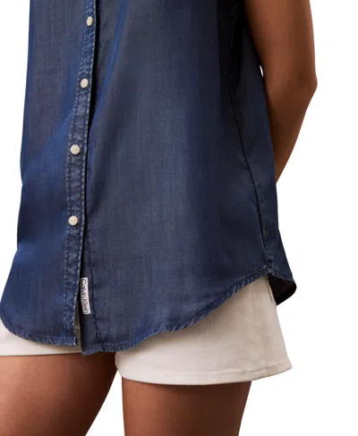 Calvin Klein Jeans Est.1978 Women's Sleeveless Button-down Shirt In Blue