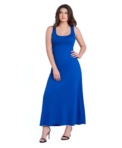 24seven Comfort Apparel Slim Fit A Line Sleeveless Maternity Maxi Dress In Blue
