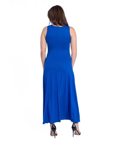 24seven Comfort Apparel Slim Fit A Line Sleeveless Maternity Maxi Dress In Blue