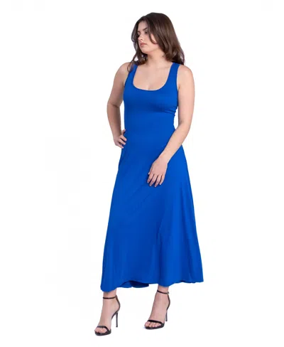 24seven Comfort Apparel Slim Fit A Line Sleeveless Maternity Maxi Dress In Blue