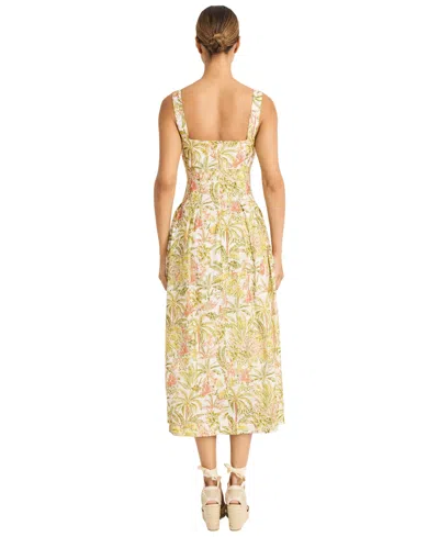 Maggy London Palm Print Empire Waist Fit & Flare Midi Dress In Yellow