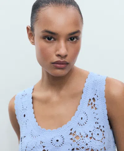 Mango Crochet Top With Flowers Sky Blue In Blue
