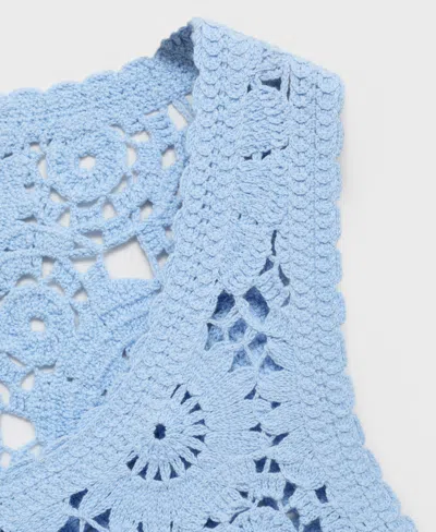 Mango Crochet Top With Flowers Sky Blue In Blue