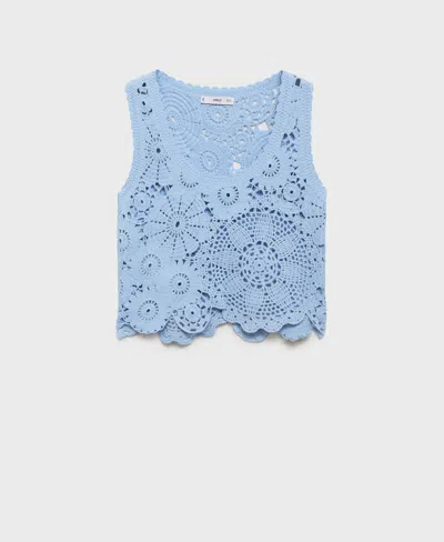 Mango Crochet Top With Flowers Sky Blue In Blue