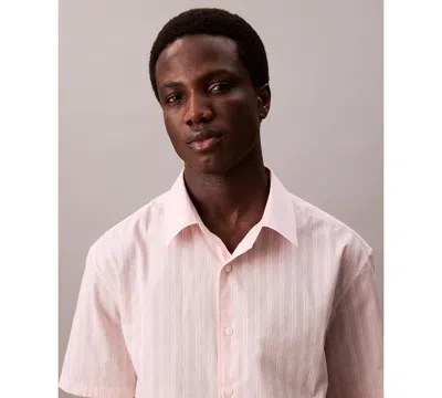 Calvin Klein Men's Cotton Striped Textured Short-sleeve Shirt In Pink