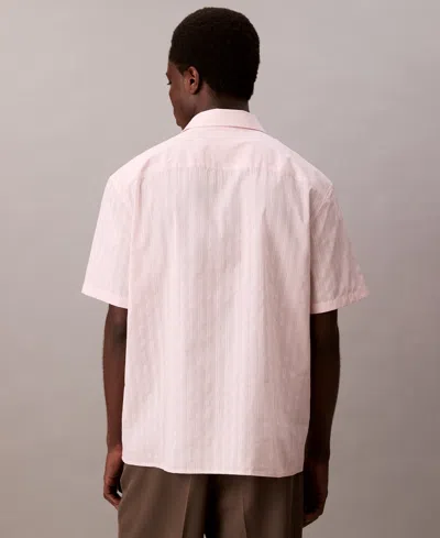 Calvin Klein Men's Cotton Striped Textured Short-sleeve Shirt In Pink