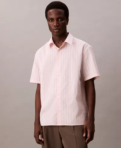 Calvin Klein Men's Cotton Striped Textured Short-sleeve Shirt In Pink