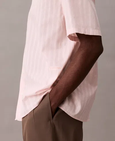 Calvin Klein Men's Cotton Striped Textured Short-sleeve Shirt In Pink