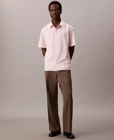 Calvin Klein Men's Cotton Striped Textured Short-sleeve Shirt In Pink