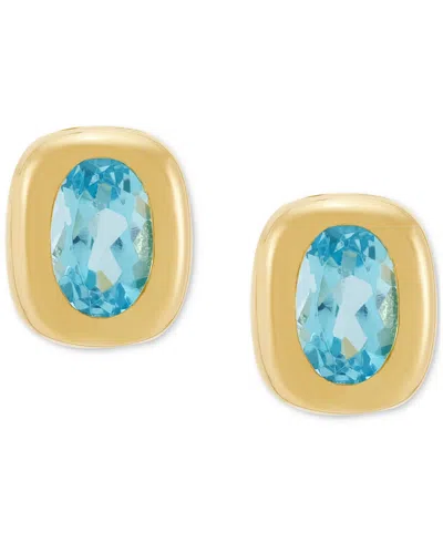 Macy's 2-pc. Set Swiss Blue Topaz Bezel Pendant Necklace & Matching Stud Earrings (1-3/4 Ct. T.w.) In 14k G