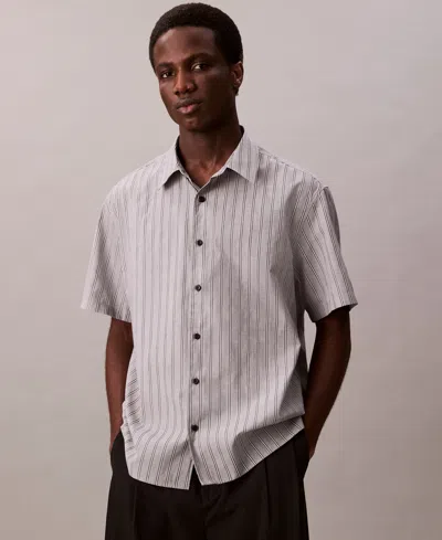 Calvin Klein Men's Cotton Striped Textured Short-sleeve Shirt In Gray