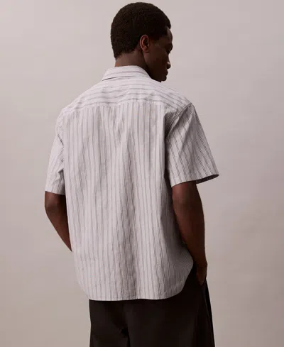 Calvin Klein Men's Cotton Striped Textured Short-sleeve Shirt In Gray