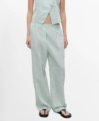 Mango Low-rise Striped Pants In Green