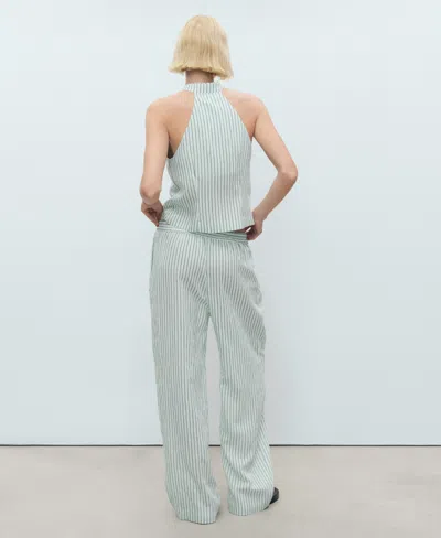 Mango Low-rise Striped Pants In Green