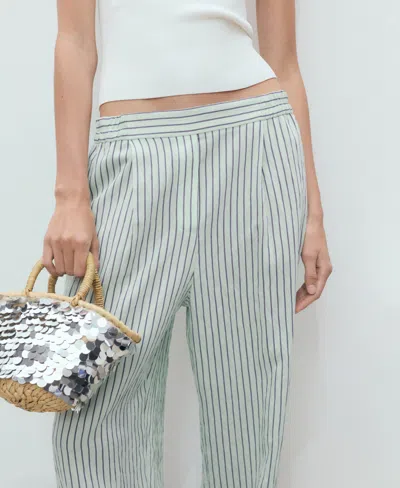 Mango Low-rise Striped Pants In Green