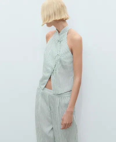 Mango Low-rise Striped Pants In Green