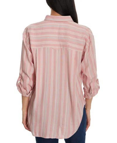 Gloria Vanderbilt Women's Amanda Striped Roll-tab-sleeve Button-front Shirt In Pink