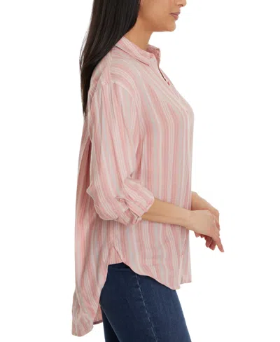 Gloria Vanderbilt Women's Amanda Striped Roll-tab-sleeve Button-front Shirt In Pink
