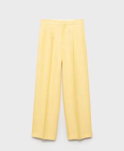 Mango Linen-blend Pleated Trousers Yellow In Yellow