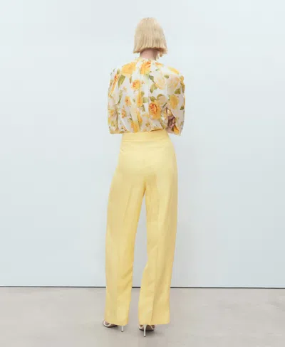 Mango Linen-blend Pleated Trousers Yellow In Yellow