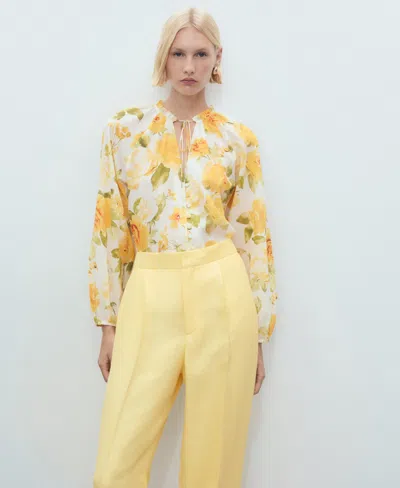 Mango Linen-blend Pleated Trousers Yellow In Yellow