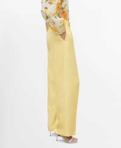 Mango Linen-blend Pleated Trousers Yellow In Yellow