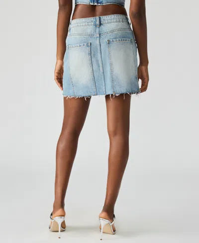 Steve Madden Eras Rhinestone Frayed Denim Mini Skirt In Blue