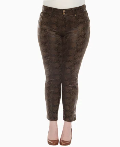 White Mark Plus Size Faux Suede Snake Print Pants In Brown