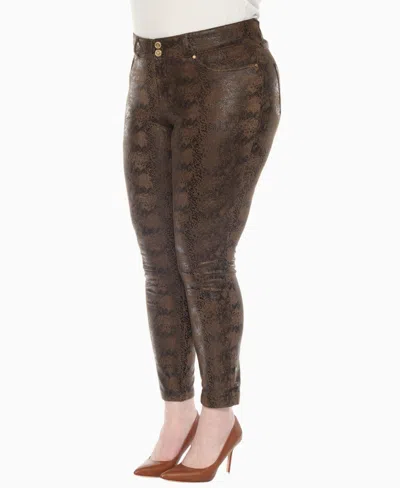 White Mark Plus Size Faux Suede Snake Print Pants In Brown