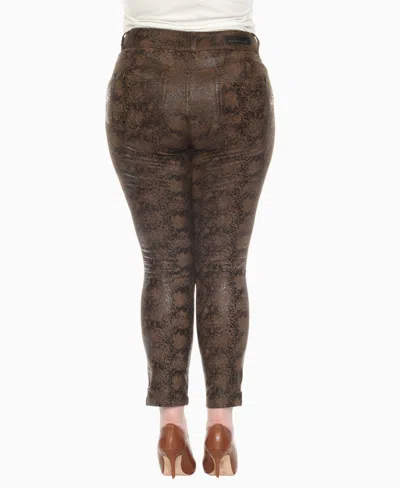 White Mark Plus Size Faux Suede Snake Print Pants In Brown