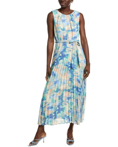 Sandra Darren Petites Pleated Tie-waist Sleeveless Dress In Blue