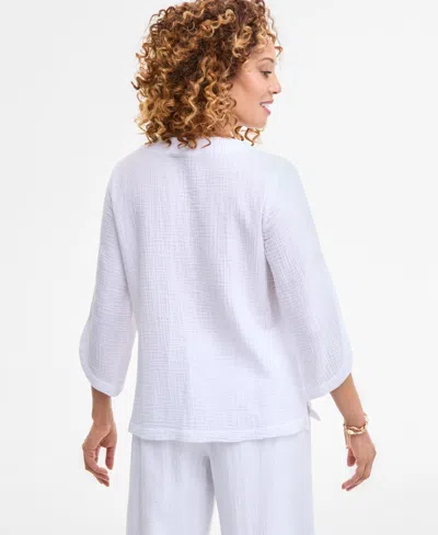 Jm Collection Women's Embellished Cotton Gauze Top, Exclusively At Macy's In White