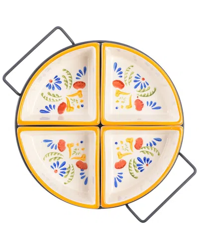 Laurie Gates Tierra 4-section Hand Painted Stoneware Tidbit Dish