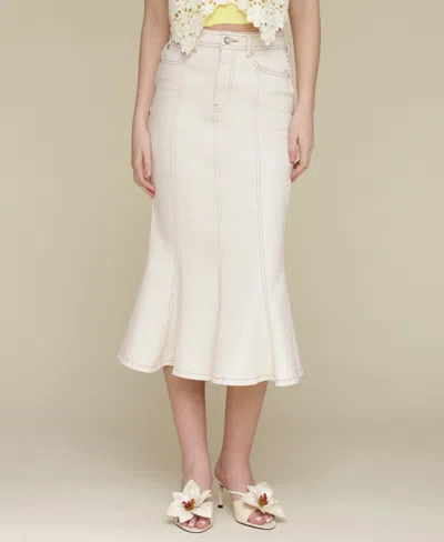 Avec Les Filles Paneled Flare Denim Midi Skirt In White