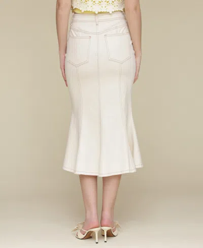 Avec Les Filles Paneled Flare Denim Midi Skirt In White