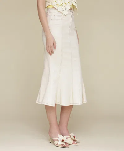 Avec Les Filles Paneled Flare Denim Midi Skirt In White