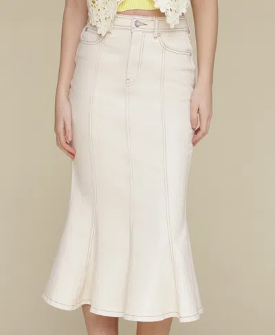 Avec Les Filles Paneled Flare Denim Midi Skirt In White