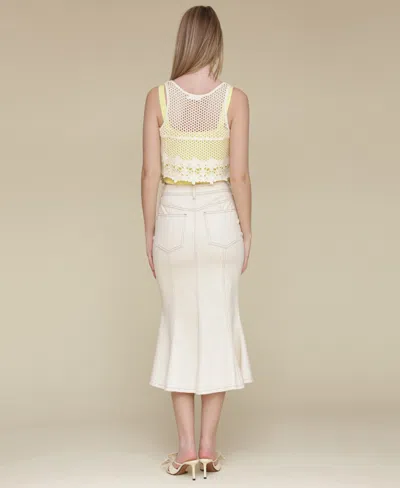 Avec Les Filles Paneled Flare Denim Midi Skirt In White