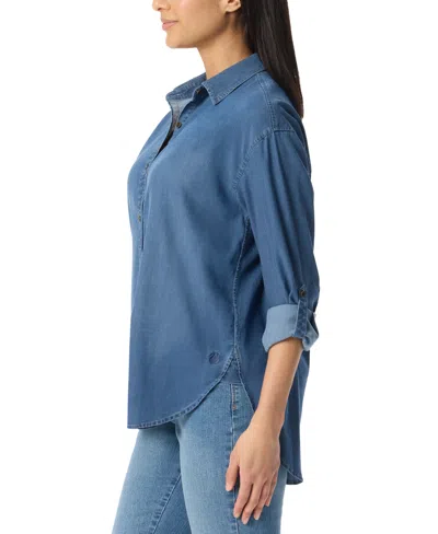 Gloria Vanderbilt Women's Amanda Roll-tab-sleeve Button-front Shirt In Blue